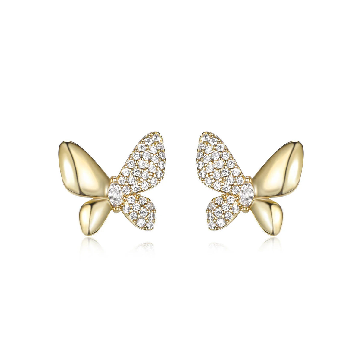 Half gold half cz butterfly studs