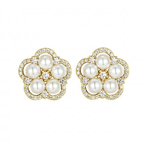 Sterling pearl flower studs