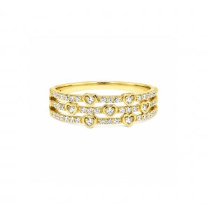 Sterling 3 row heart ring