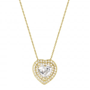 Double border cz heart necklace