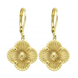 Gold pleated clover earrings
