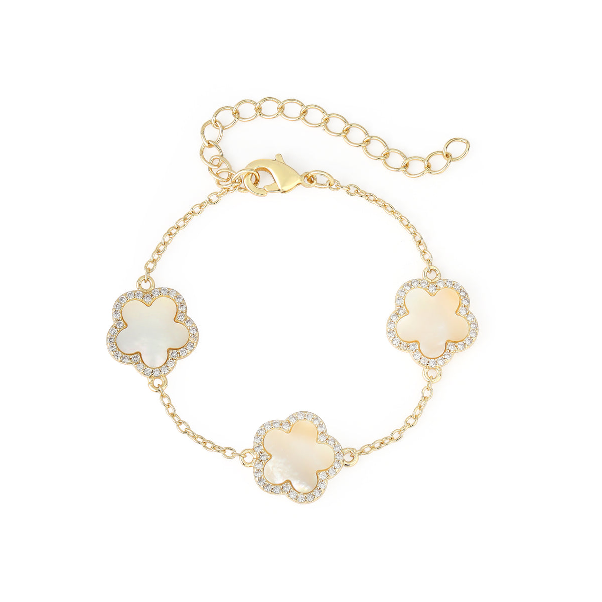 Triple flower mother of pearl bracelet