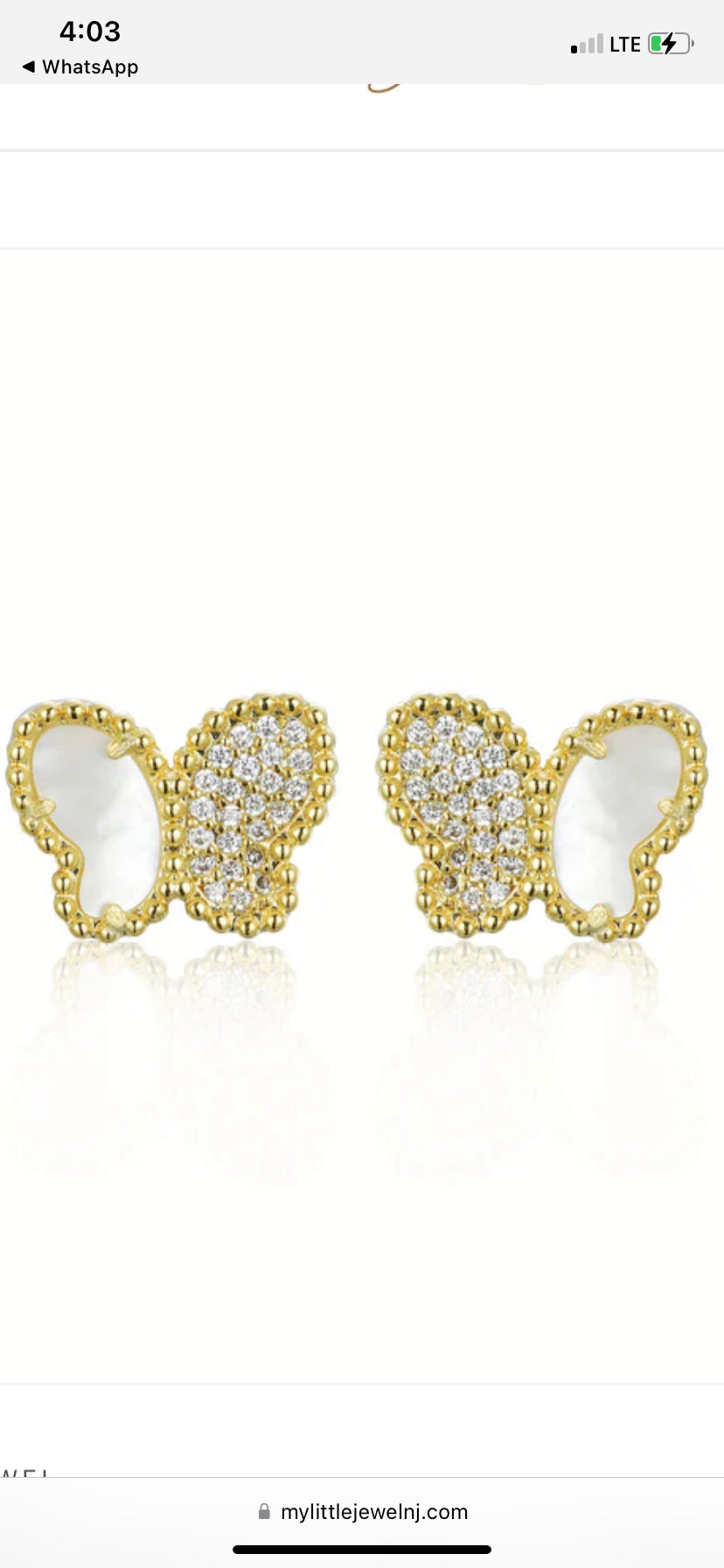 Half cz mother of pearl butterfly studs