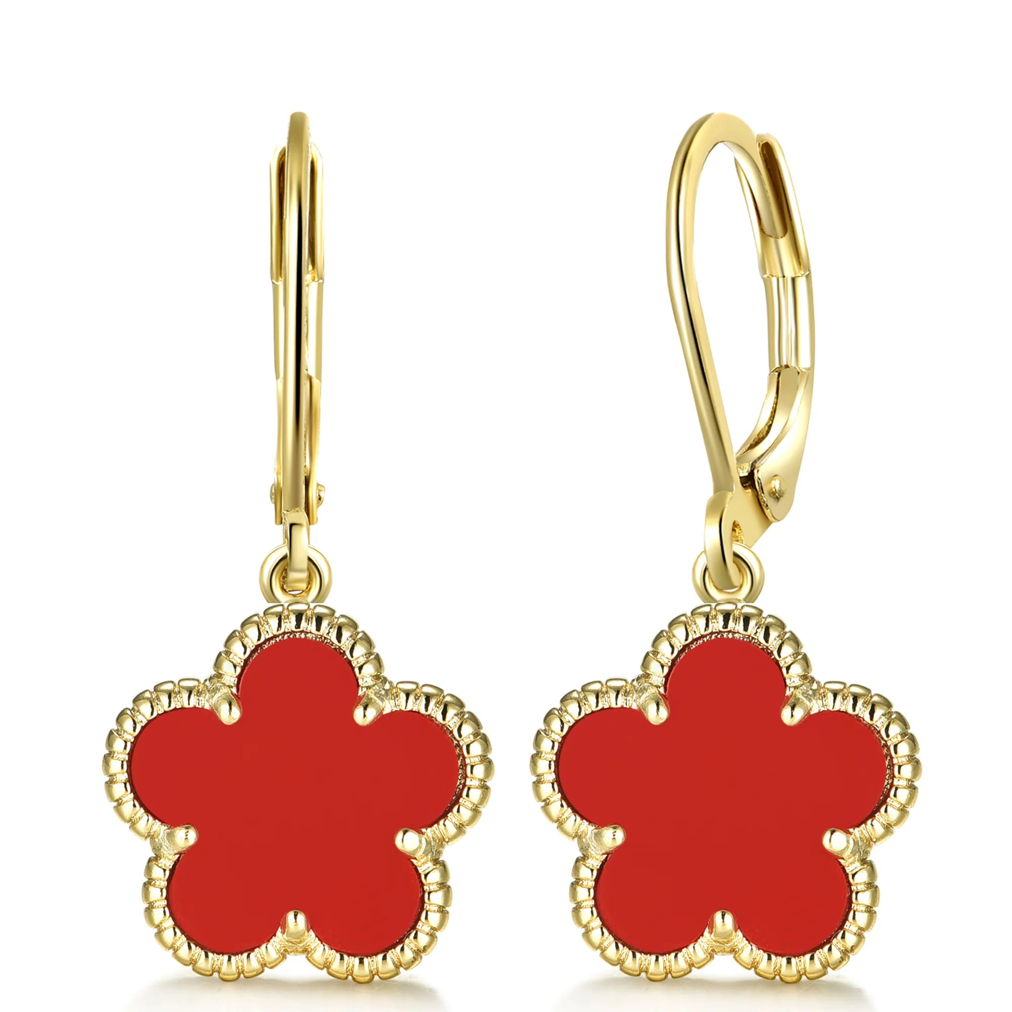 Gemstone flower leverback earrings