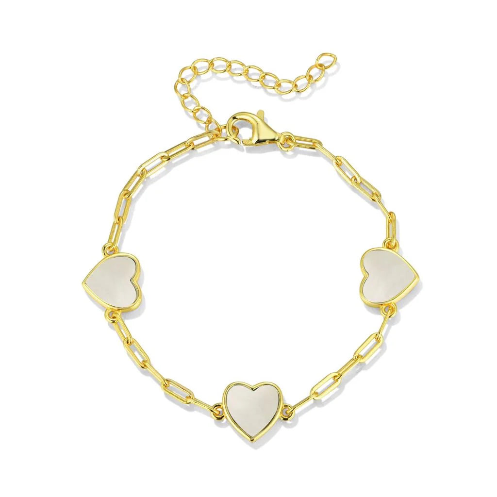 Mother of pearl heart link bracelet