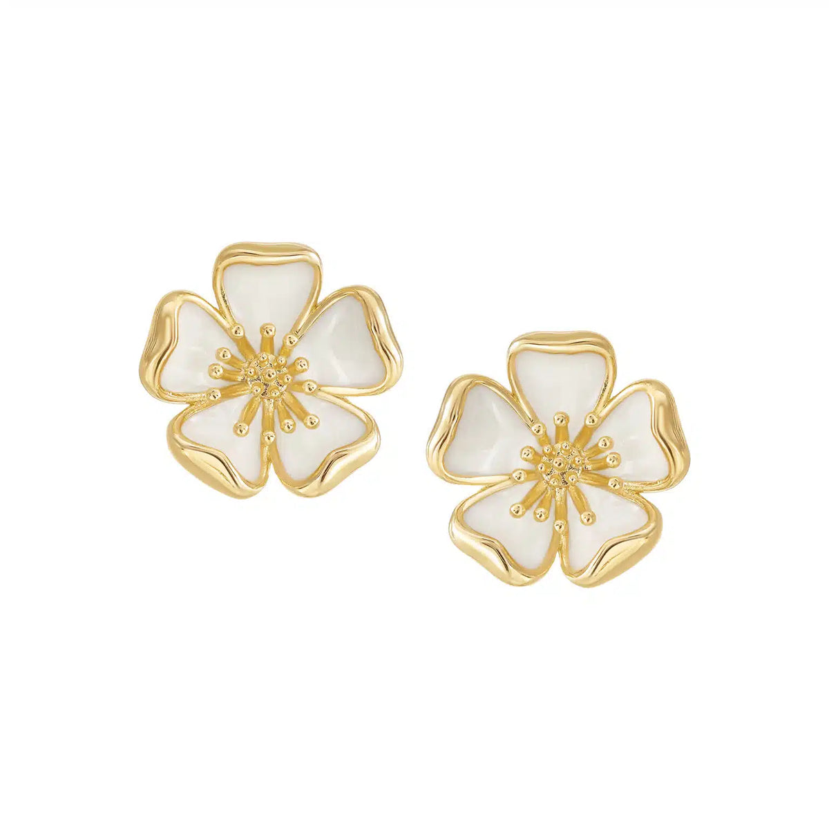 Curled petals flower gold studs