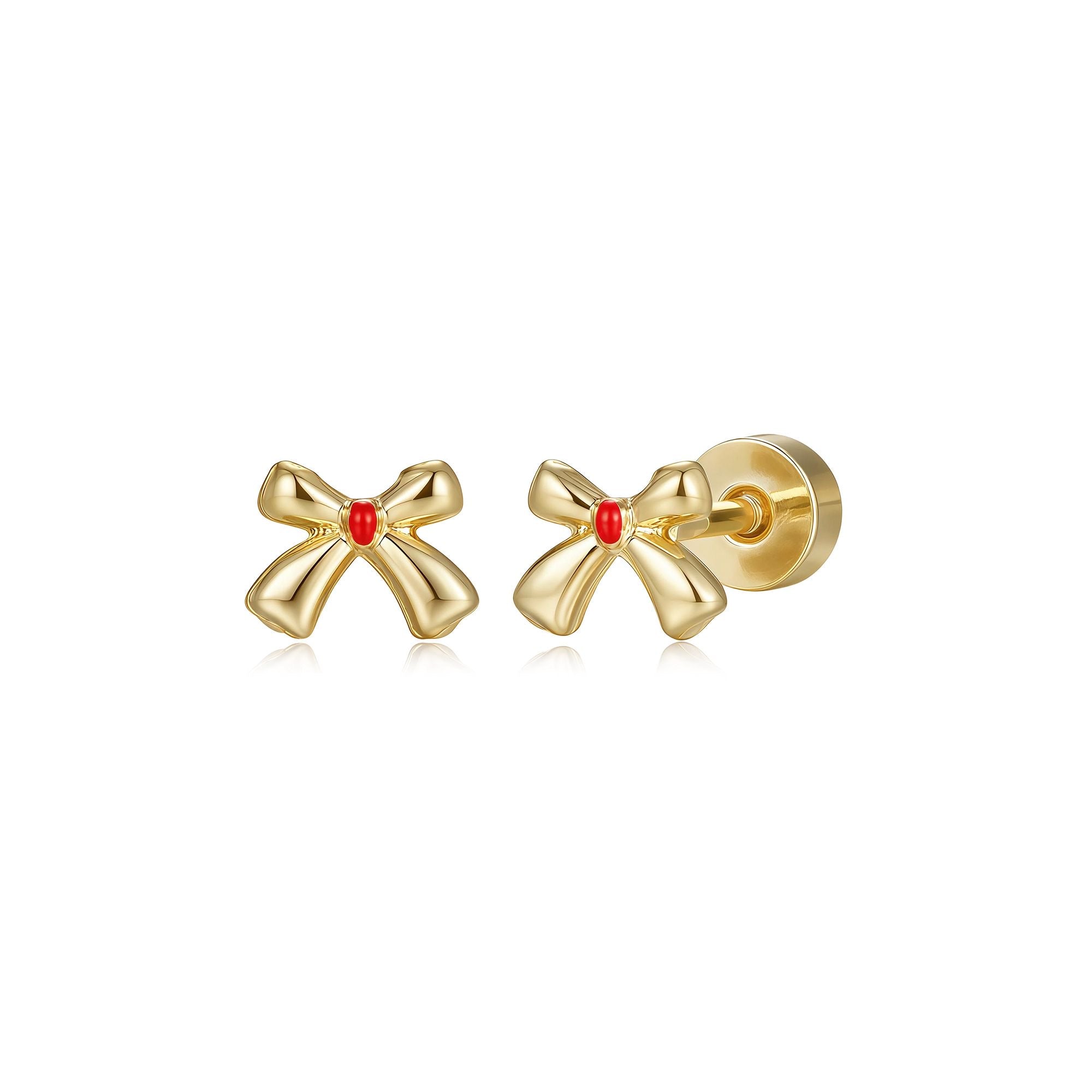 Gold bow with red center screwbacks