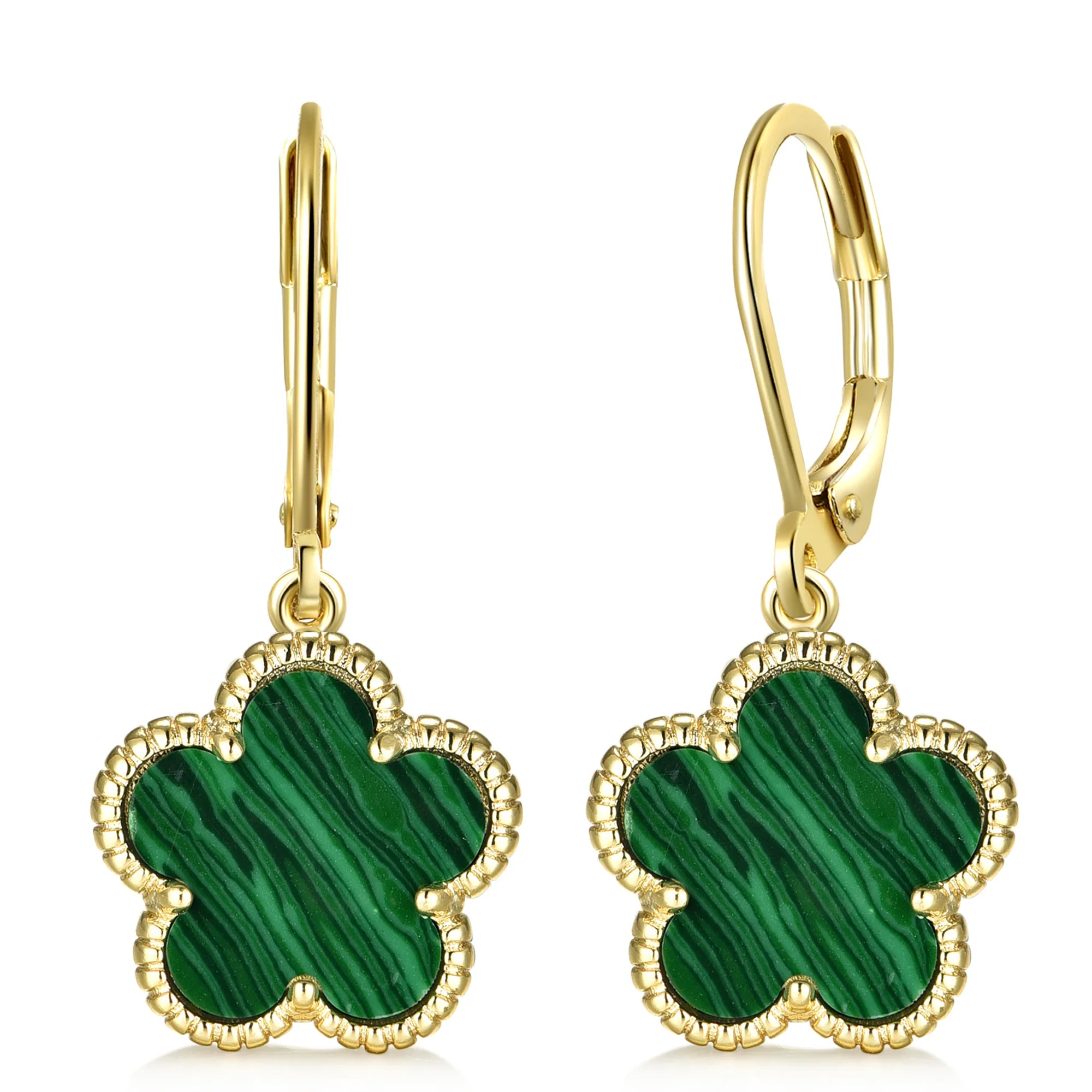 Gemstone flower leverback earrings