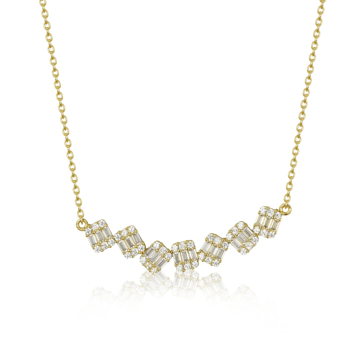 Gold baguette cz bar necklace
