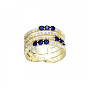 Four layer cz and sapphire adjustable ring