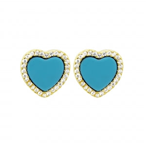 Turquoise heart cz studs