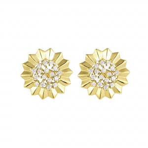 Gold pleated stud earrings - 2 sizes