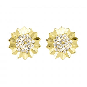 Gold pleated stud earrings - 2 sizes