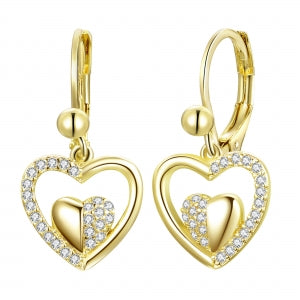 Half cz half gold heart earrings