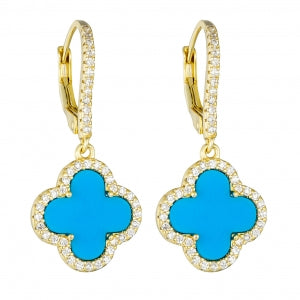 Turquoise cz clover earrings