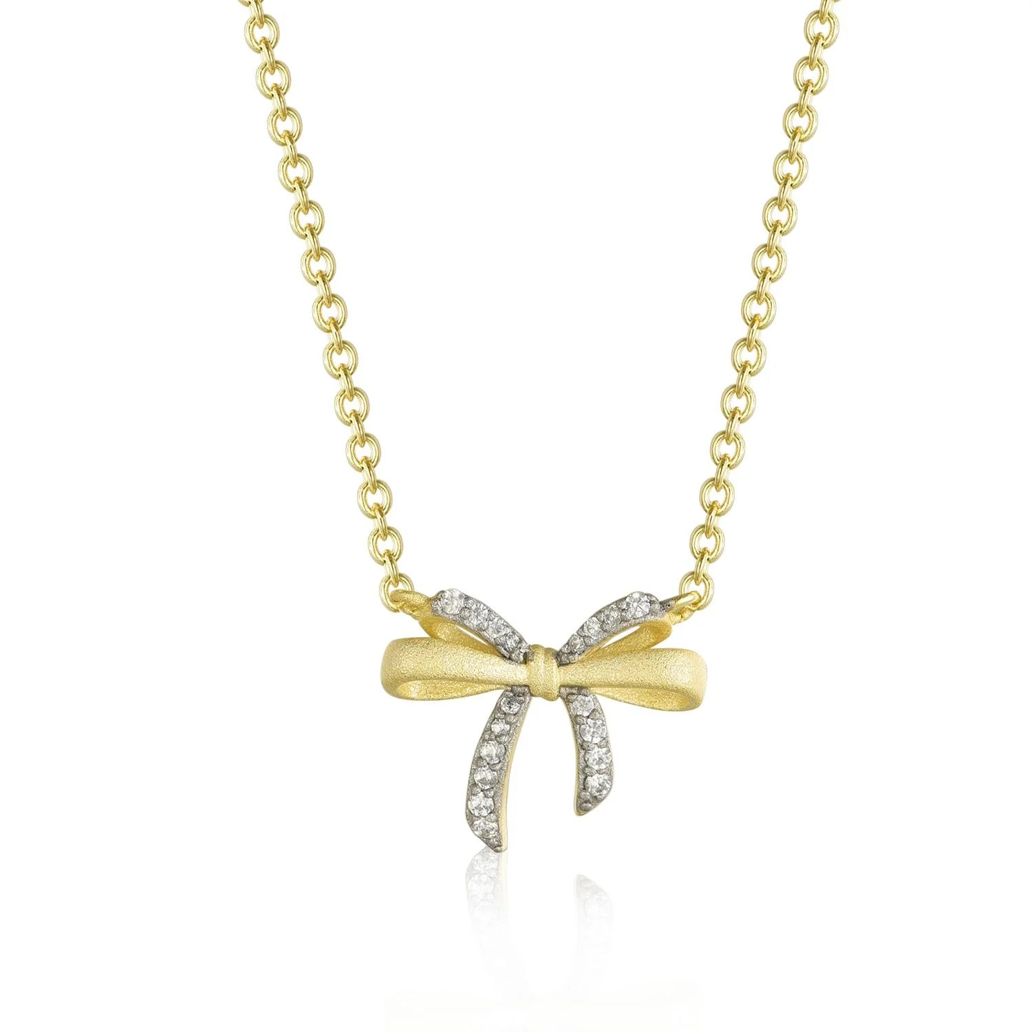 Two tone sterling bow necklace