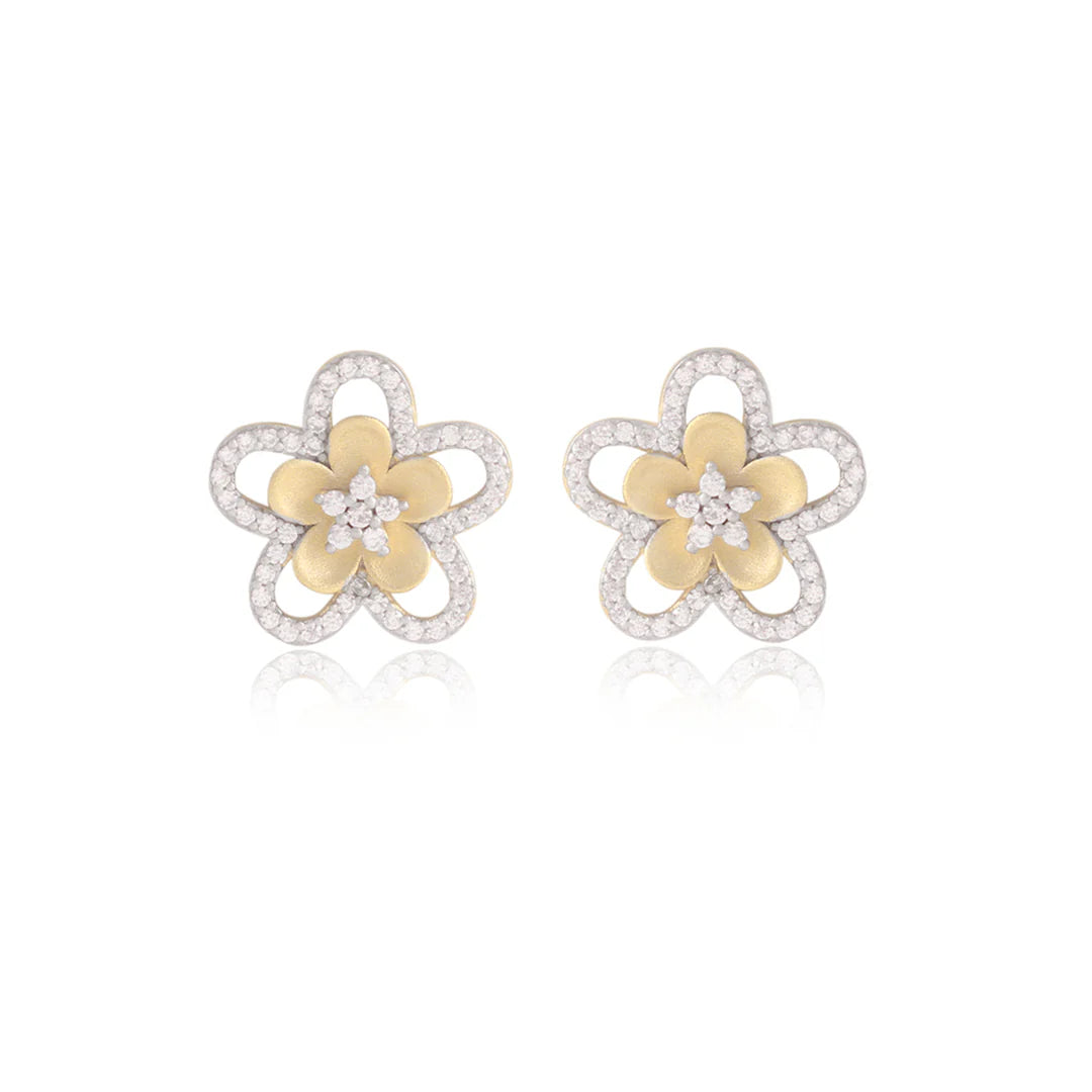 Matte gold and cz outline flower studs