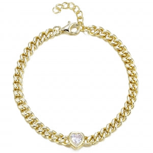 Gold chain bracelet with heart cz