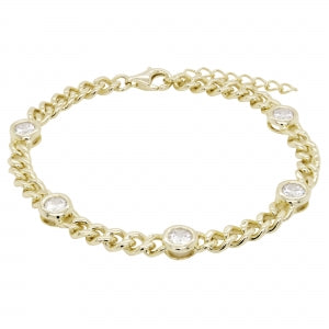 Gold thick link with round cz bracelet