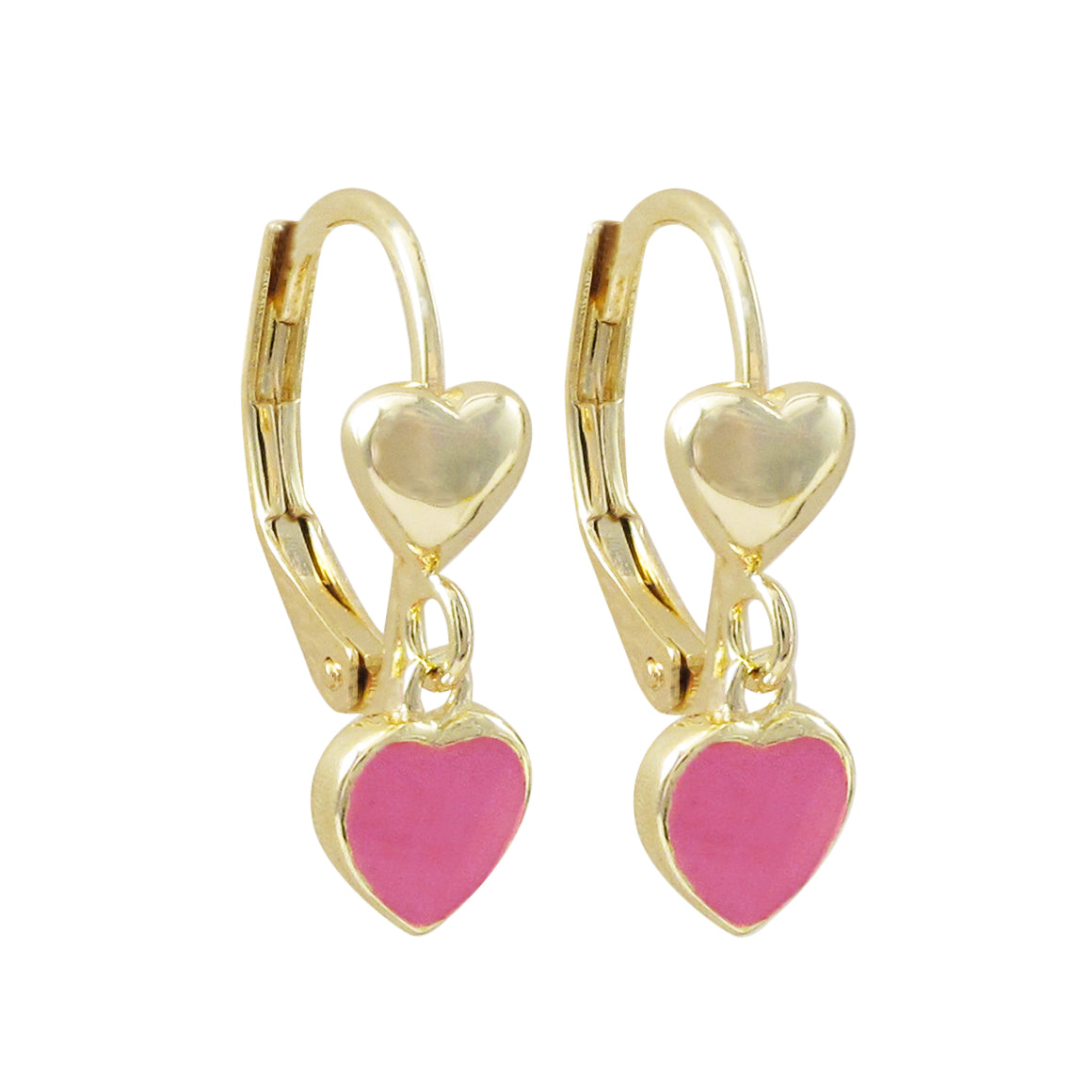 Surgical Steel Enamel Heart Charm On Gold Heart Leverbacks