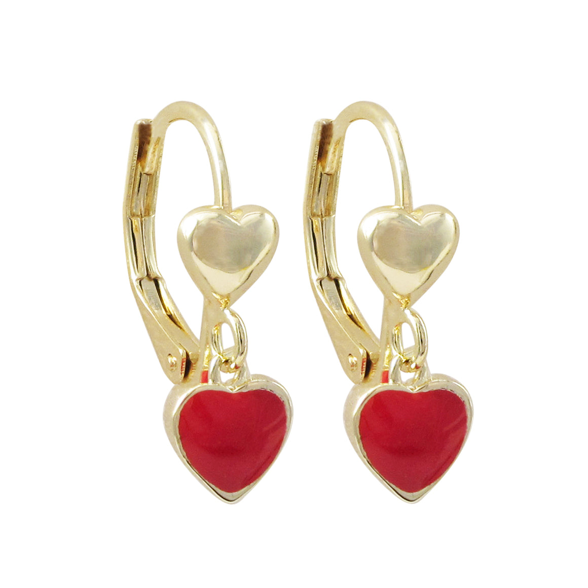 Surgical Steel Enamel Heart Charm On Gold Heart Leverbacks