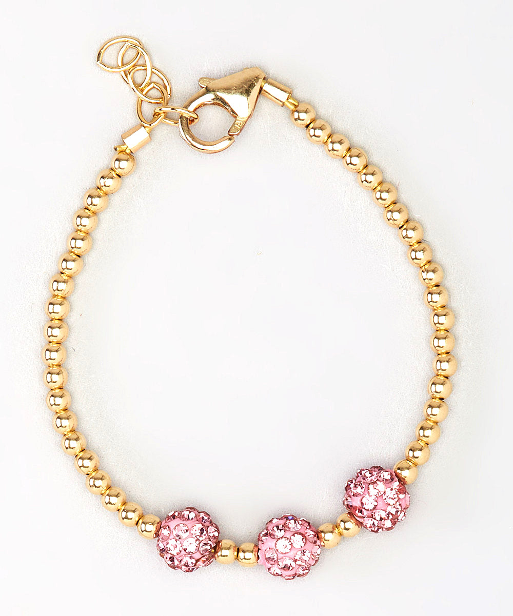 Pink Beaded Gold Chain Bracelet