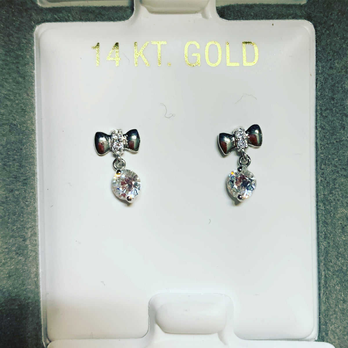 14K Gold Hanging Bow Screwback Earrings