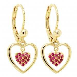 Gold double heart with pave earrings