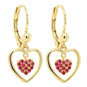 Gold double heart with pave earrings