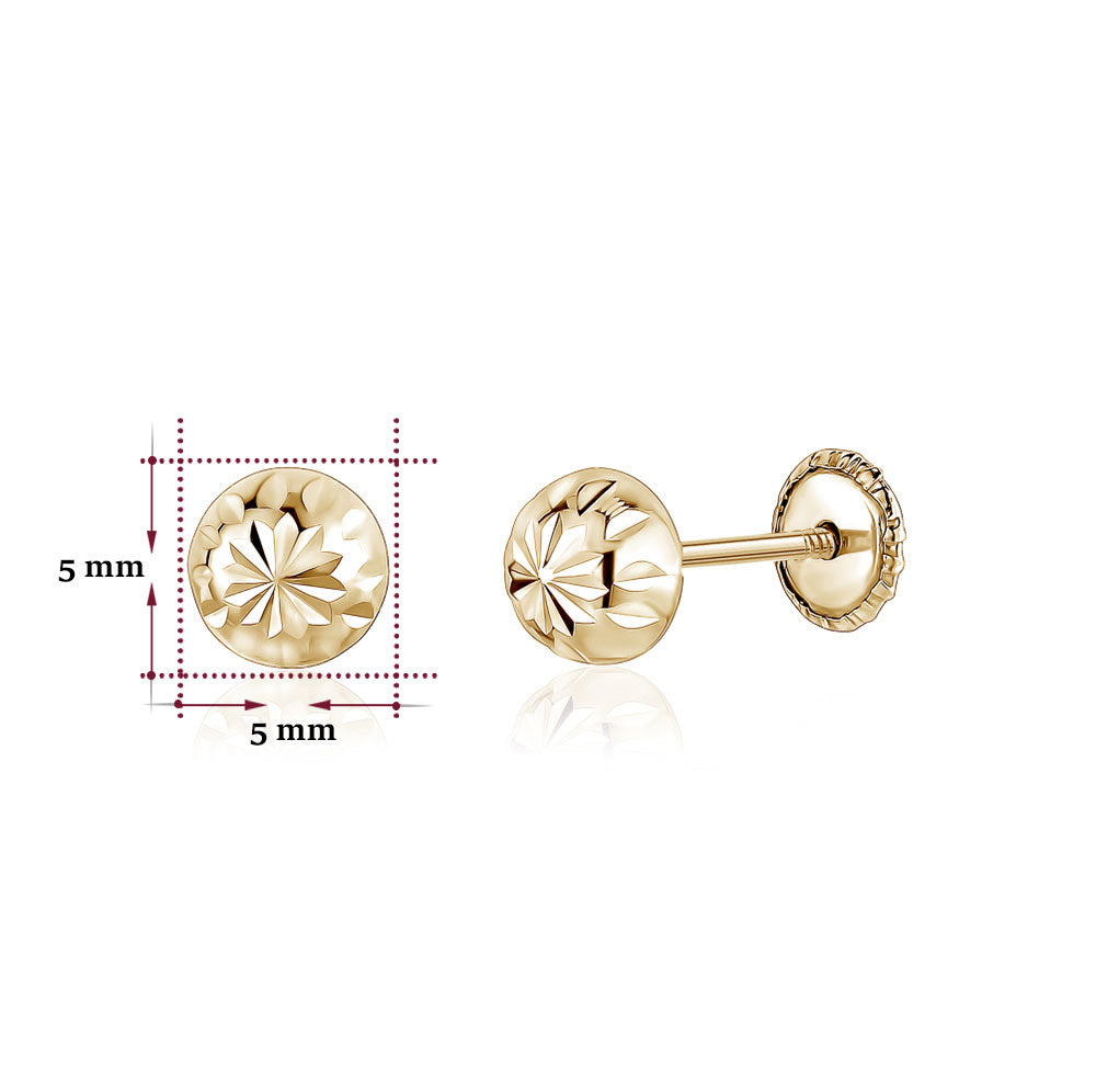 14k solid gold 5mm fancy ball screwback earrings