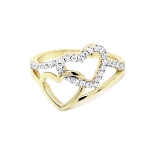 Sterling double heart cz ring