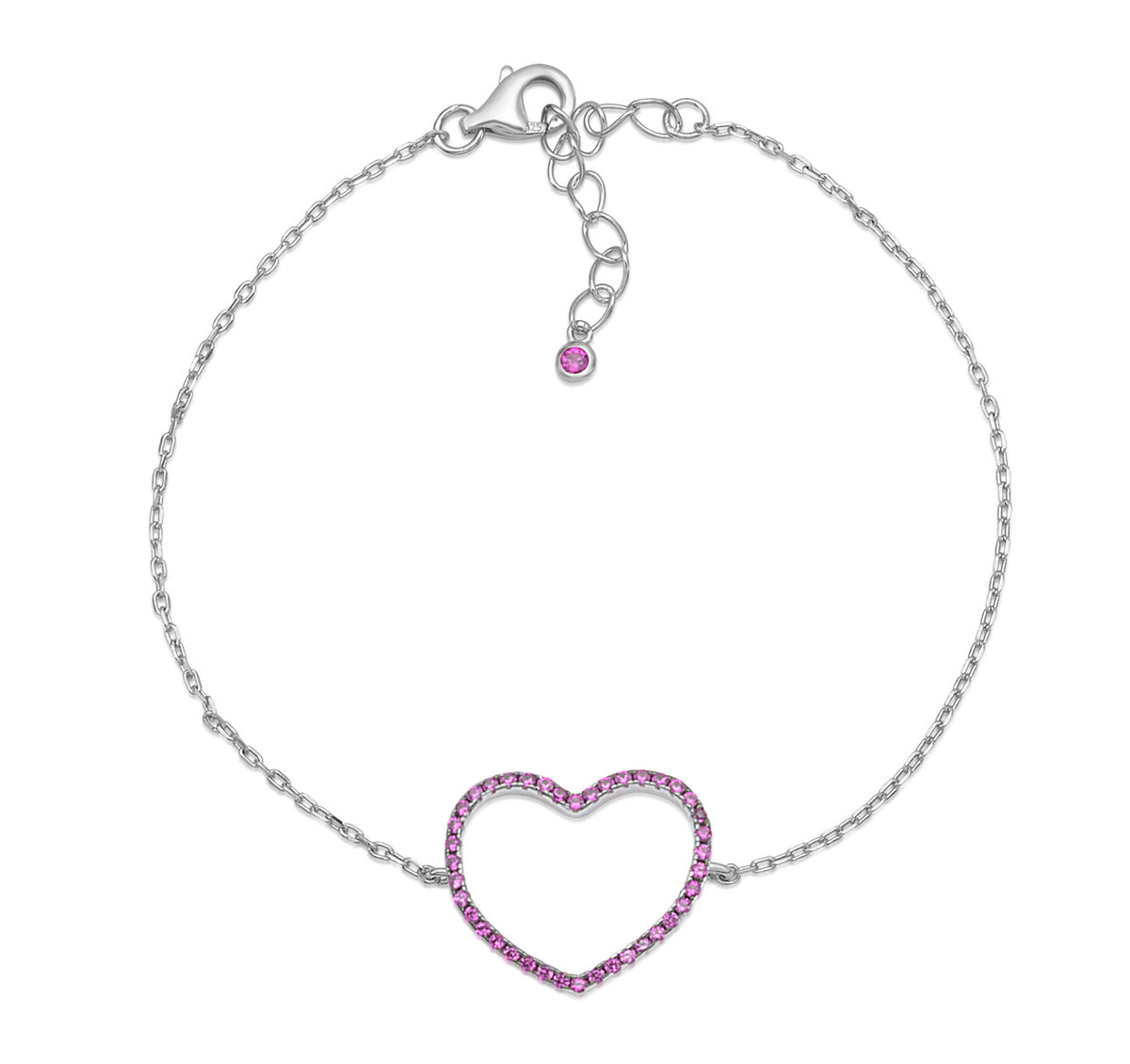 Sterling pink cz heart bracelet