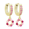 Two tone pink flower huggie earrings