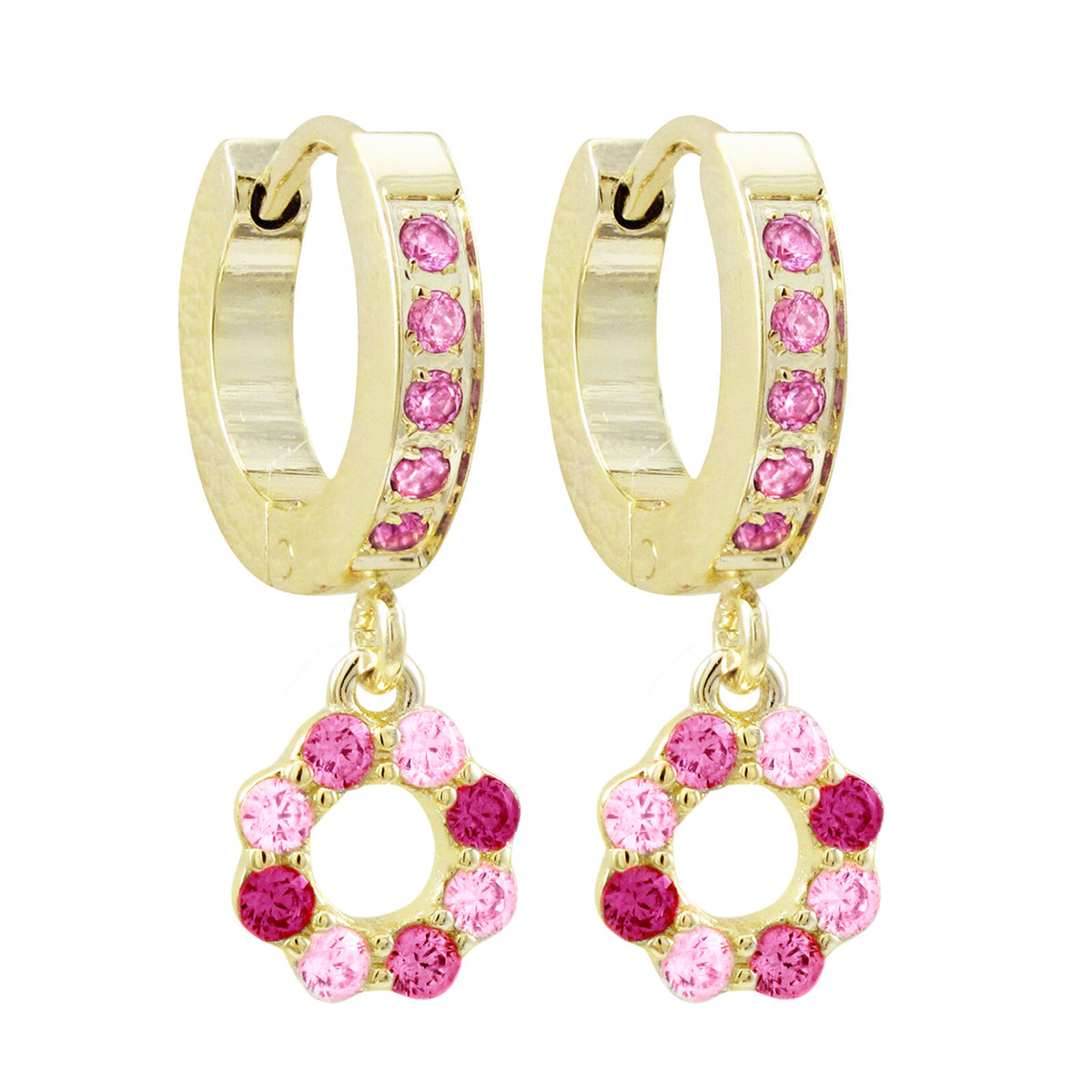 Two tone pink flower huggie earrings