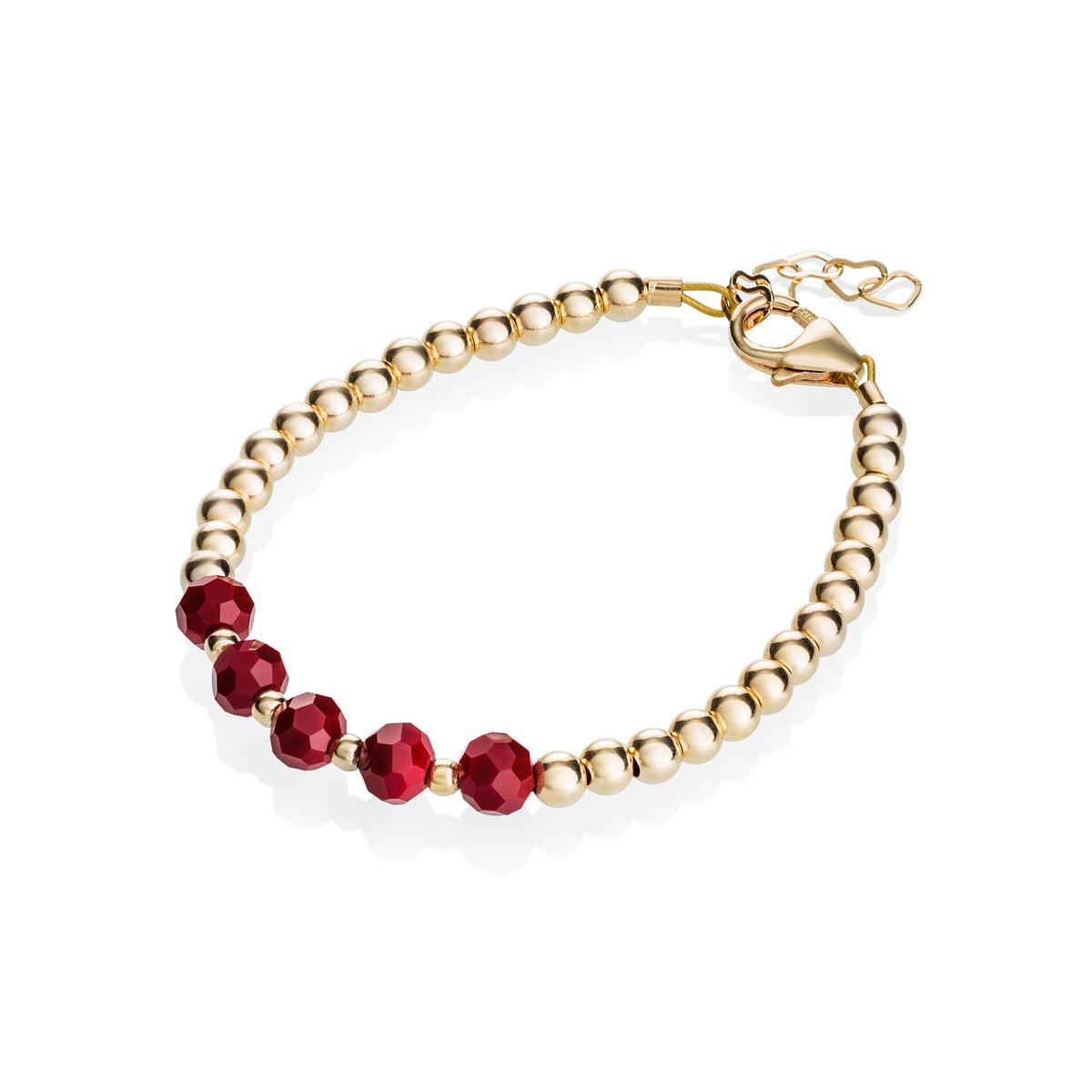 Gold filled maroon crystal and gold beaded adjustable bracelet