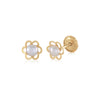 14k solid gold open flower pearl screwback earrings