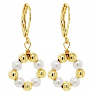 Surgical steel pearl and gold circle earrings