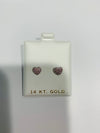 14k gold pale pink pave heart screwback earrings