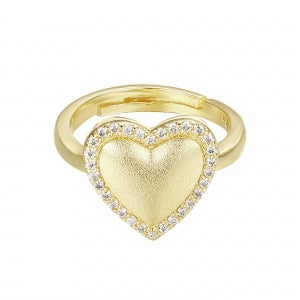 Gold plated matte heart cz ring