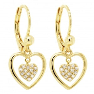 Gold double heart with pave earrings