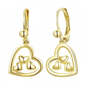 Mini hearts within heart gold earrings