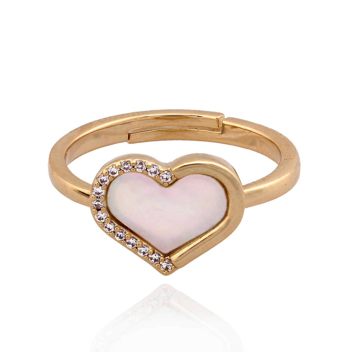 Mother of pearl half cz heart ring