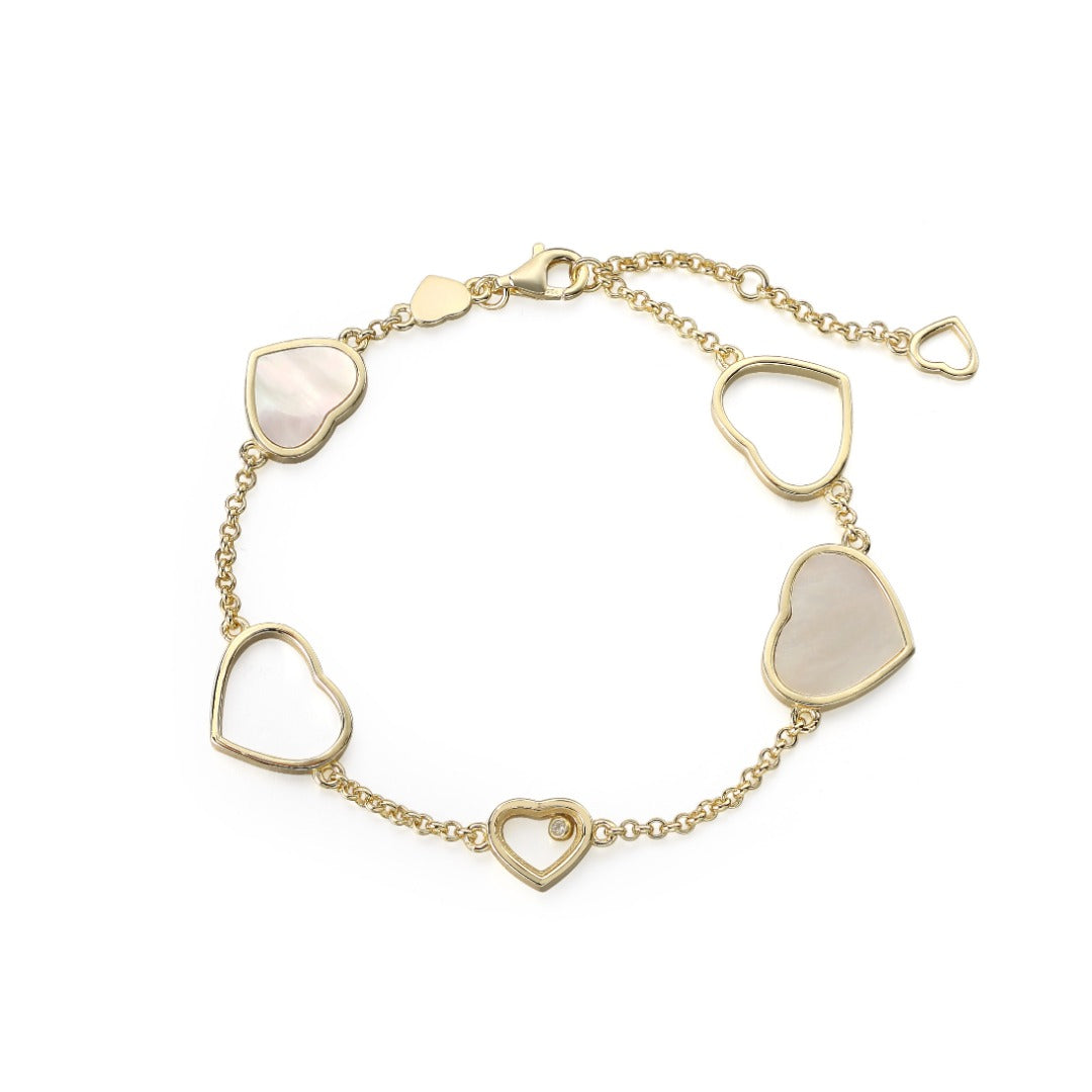 Sterling mother of pearl heart bracelet
