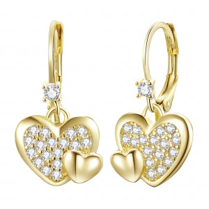 Cz heart with gold heart earrings
