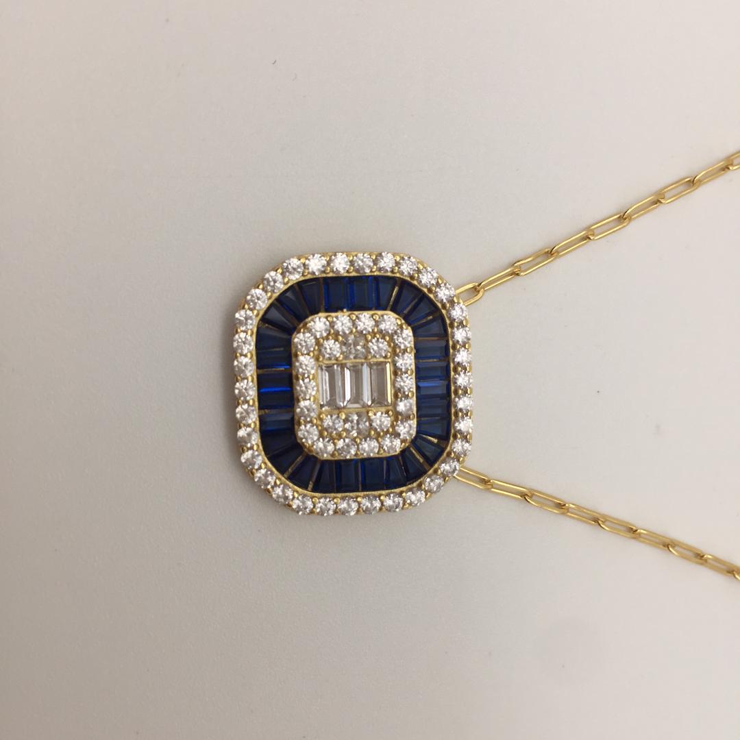 Sapphire stone baguette link pendant